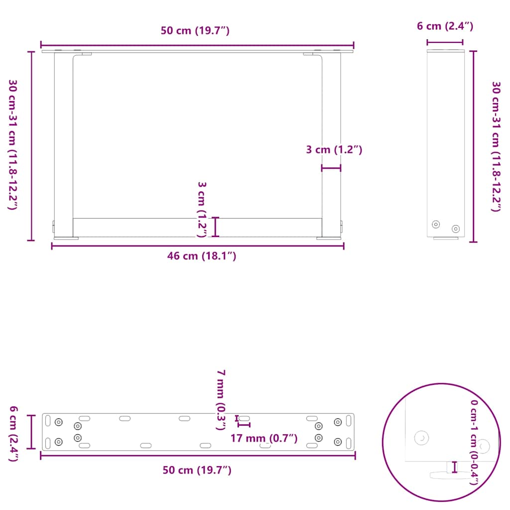 Gambe per Tavolino da Caffè a Forma di U 2 pz Nere 50x(30-31) cm Acciaio | homemem39