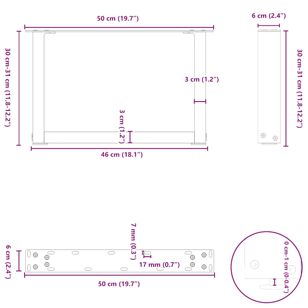 Gambe per Tavolino da Caffè a Forma di U 2 pz Bianche 50x(30-31) cm Acciaio | homemem39