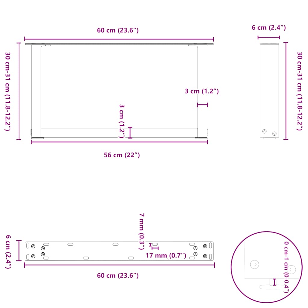 Gambe per Tavolino da Caffè a Forma di U 2 pz Antracite 60x(30-31) cm Acciaio | homemem39