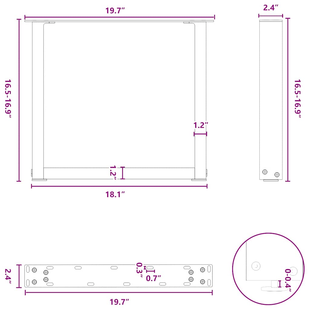 Gambe per Tavolino da Caffè a Forma di U 2 pz Bianche 50x(42-43) cm Acciaio | homemem39