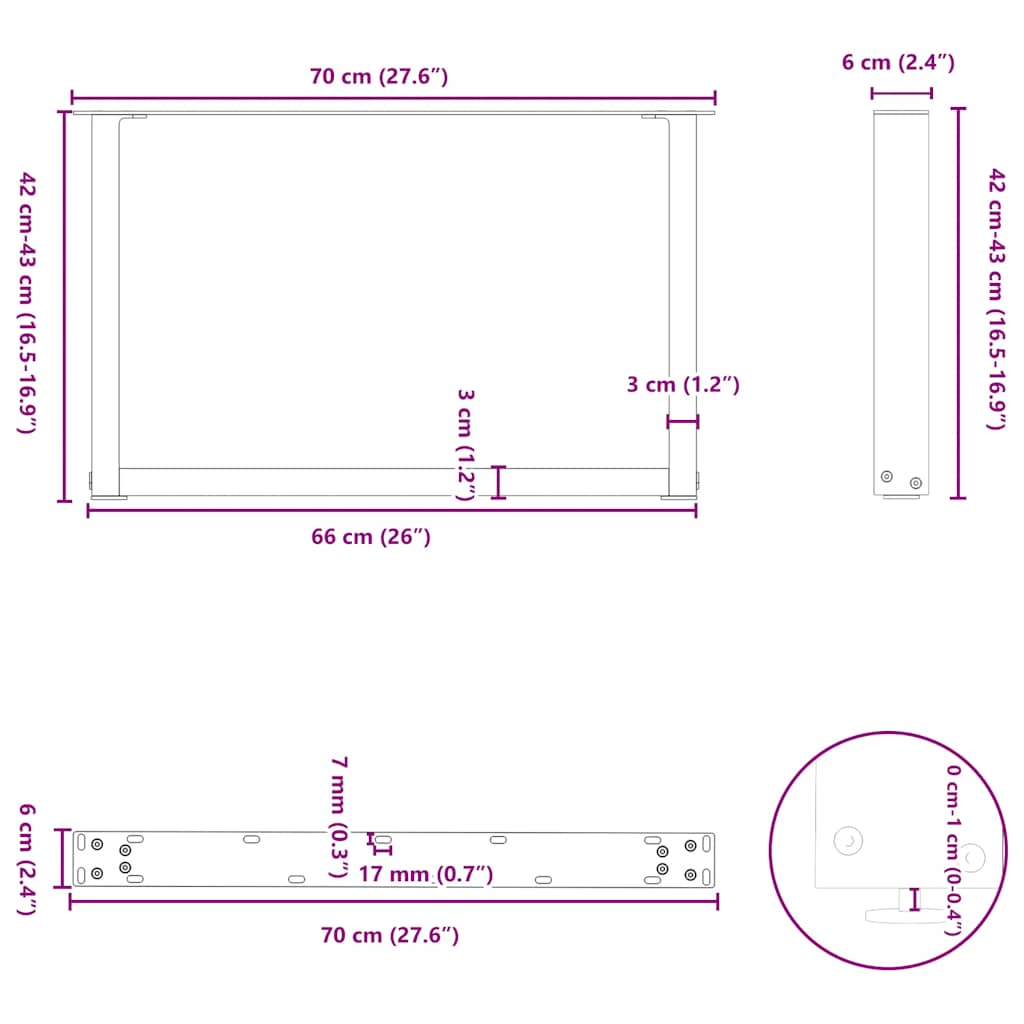 Gambe per Tavolino da Caffè forma U 2 pz Naturale 70x(42-43) cm