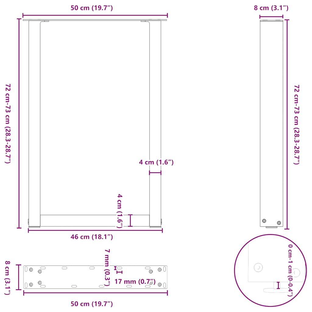 Gambe per tavolo da pranzo a forma di U 2 pz bianche 50x(72-73) cm in acciaio | homemem39
