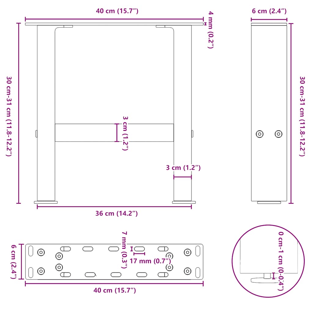 Gambe per Tavolino da Caffè in Acciaio Naturale 2 pz 40x(30-31) cm Acciaio | homemem39