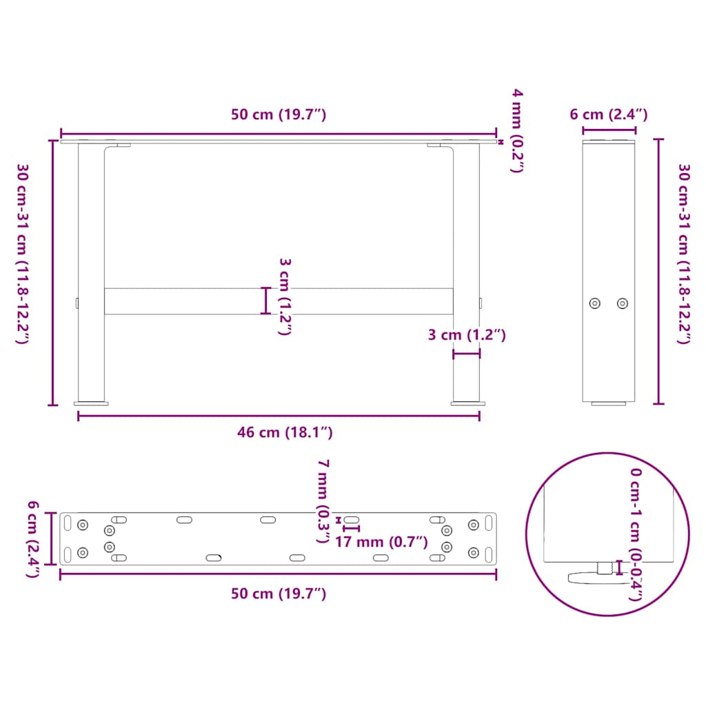 Gambe per Tavolino da Caffè Antracite 2 pz 50x(30-31) cm Acciaio | homemem39