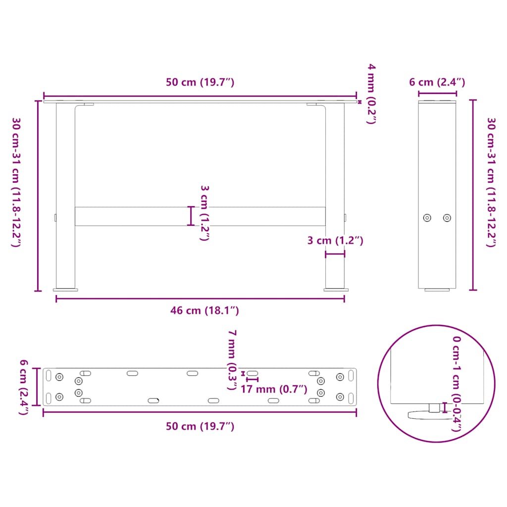 Gambe per Tavolino da Caffè in Acciaio Naturale 2 pz 50x(30-31) cm Acciaio | homemem39