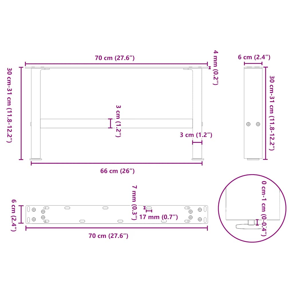 Gambe per Tavolino da Caffè Nere 2 pz 70x(30-31) cm Acciaio | homemem39
