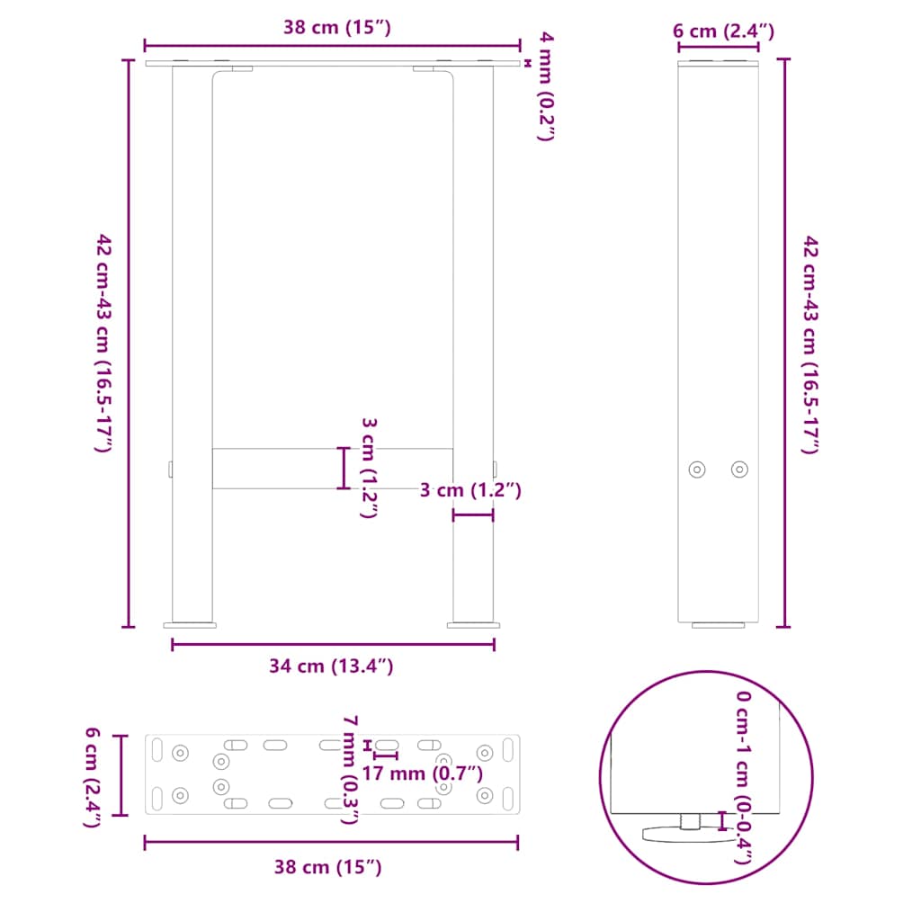 Gambe per Tavolino da Caffè Nere 2 pz 38x(42-43) cm Acciaio | homemem39
