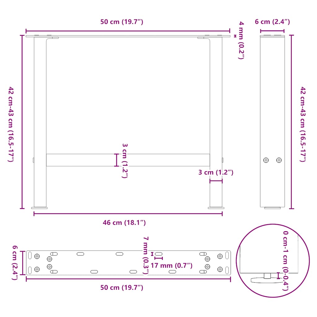 Gambe per Tavolino da Caffè Nere 2 pz 50x(42-43) cm Acciaio | homemem39
