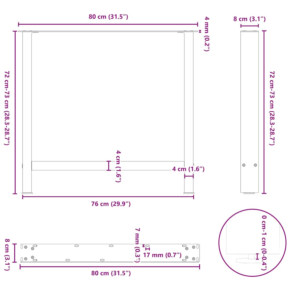 Gambe per tavolo da pranzo nere 2 pz 80x(72-73) cm in acciaio | homemem39