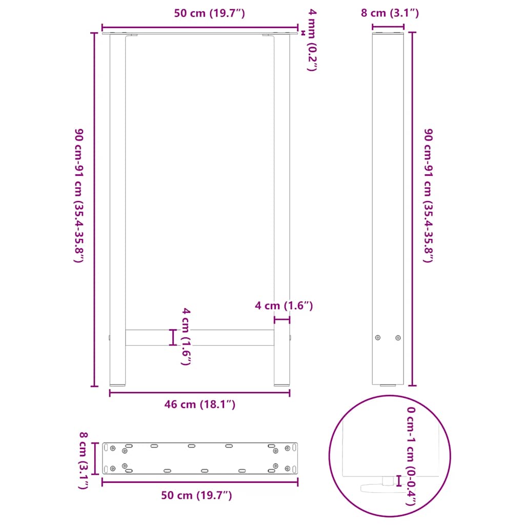 Gambe per tavolo da bar in acciaio naturale 2 pz 50x(90-91) cm in acciaio | homemem39