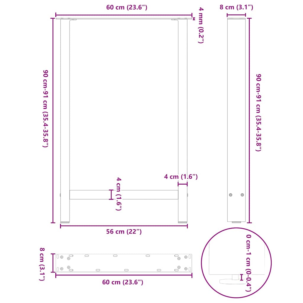 Gambe per tavolo da bar antracite 2 pz 60x(90-91) cm in acciaio | homemem39