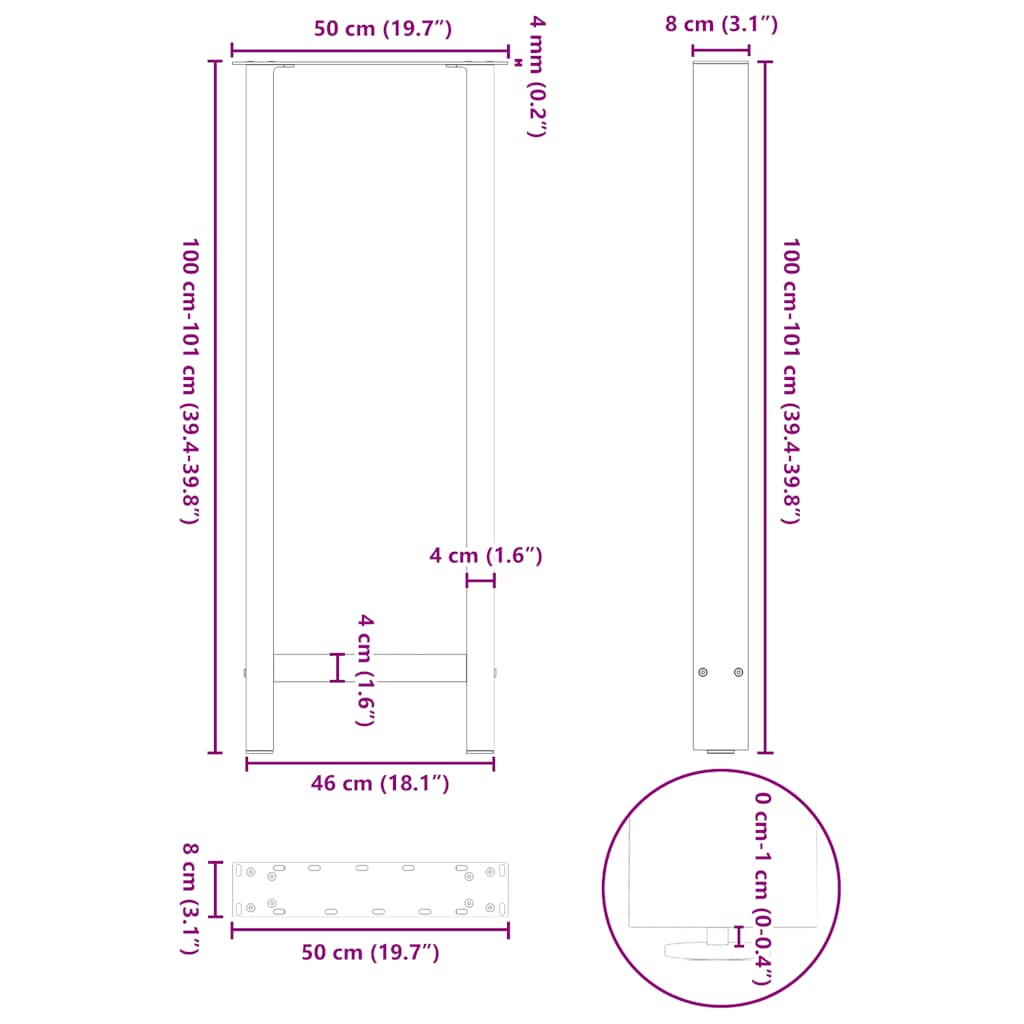 Gambe per tavolo da bar antracite 2 pz 50x(100-101) cm in acciaio | homemem39