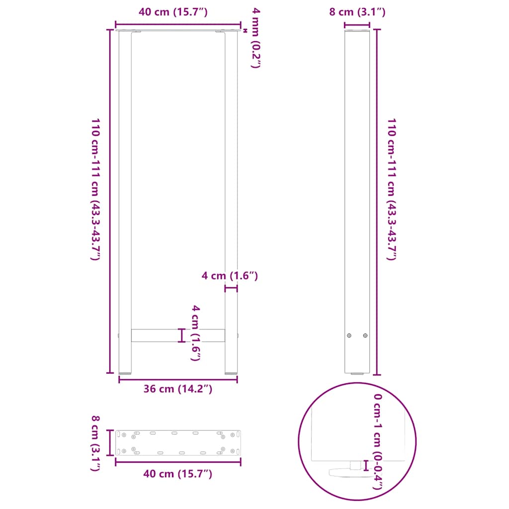 Gambe per tavolo da bar bianche 2 pz 40x(110-111) cm in acciaio | homemem39