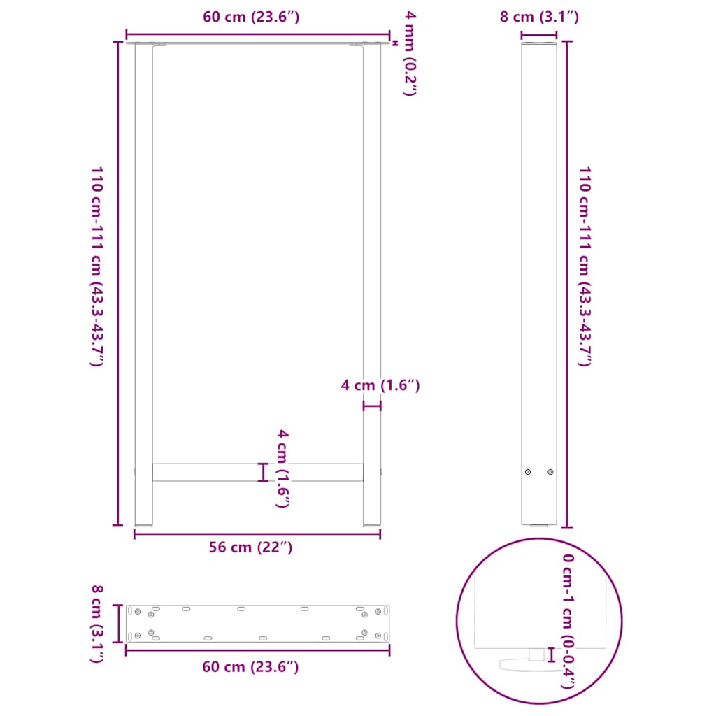Gambe per tavolo da bar nere 2 pz 60x(110-111) cm in acciaio | homemem39