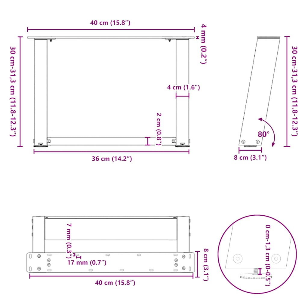 Gambe per Tavolino da Caffè a Forma di U 2 pz Nere 40x(30-31) cm Acciaio | homemem39