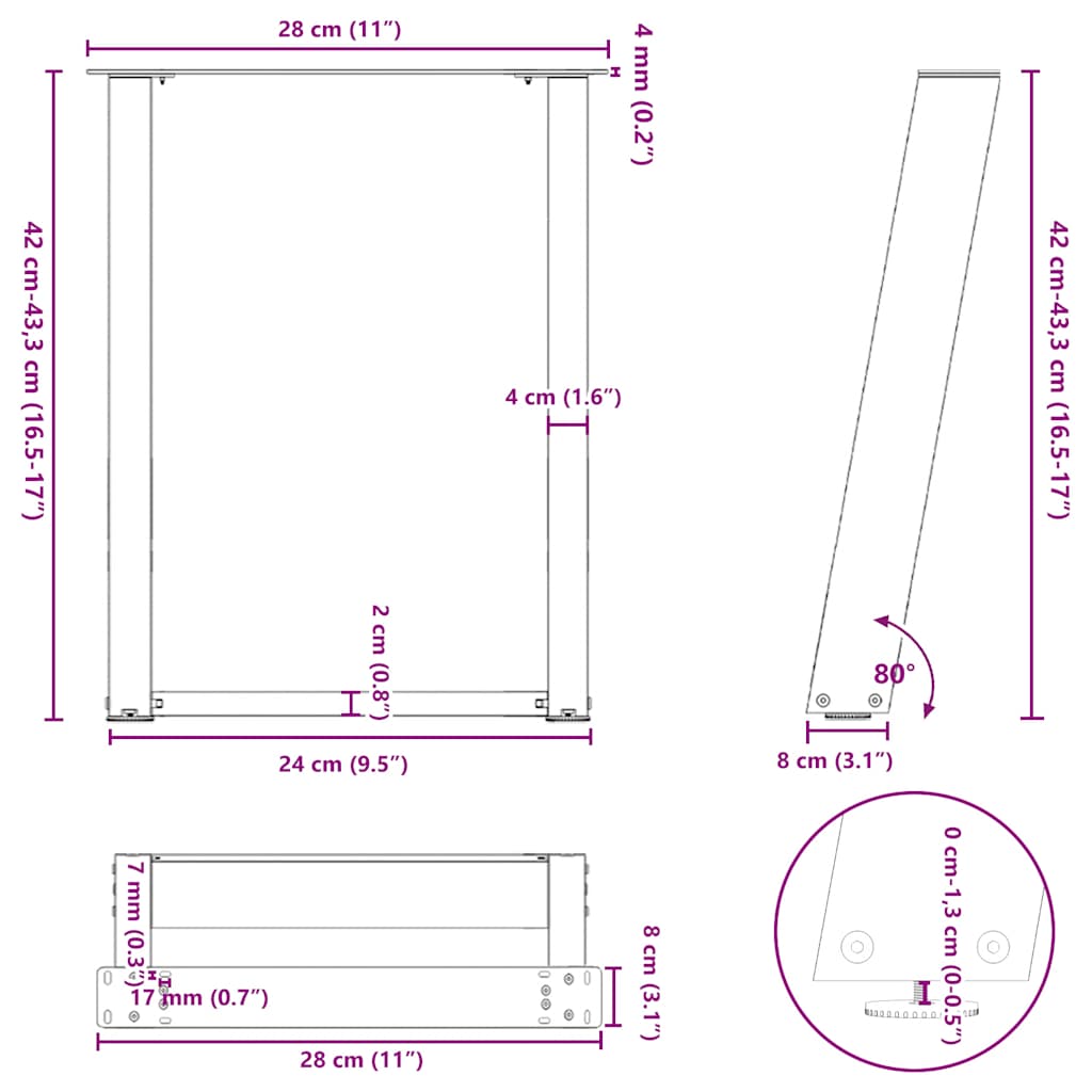 Gambe per Tavolino da Caffè a Forma di U 2 pz Bianche 28x(42-43) cm Acciaio | homemem39
