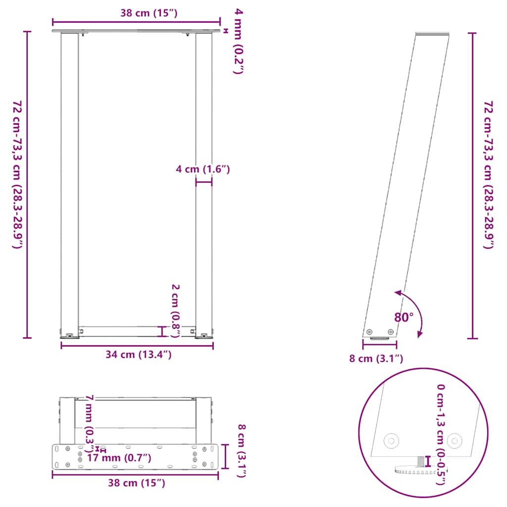 Gambe per Tavolo Consolle a Forma di U 2 pz Nere 38x(72-73) cm Acciaio | homemem39