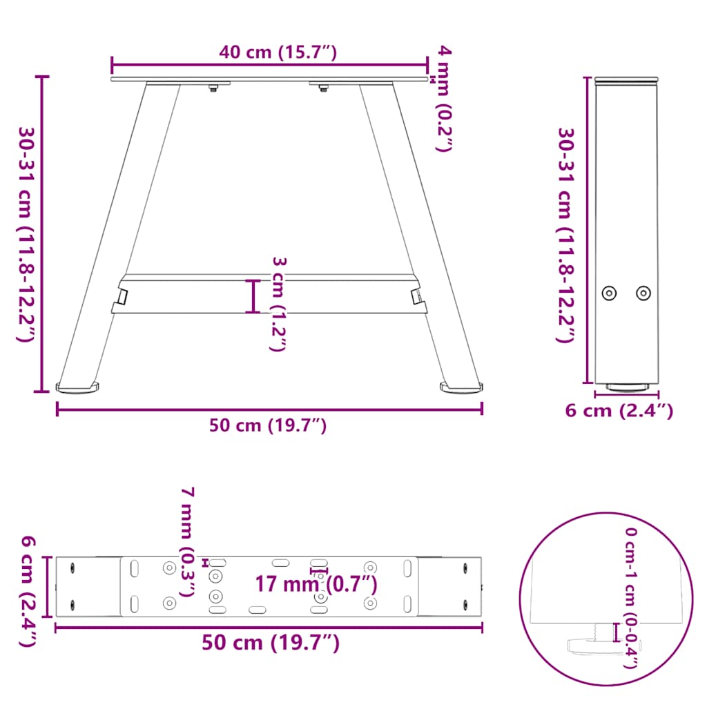 Gambe per Tavolino da Caffè a Forma di A 2 pz Nere 50x(30-31) cm Acciaio | homemem39
