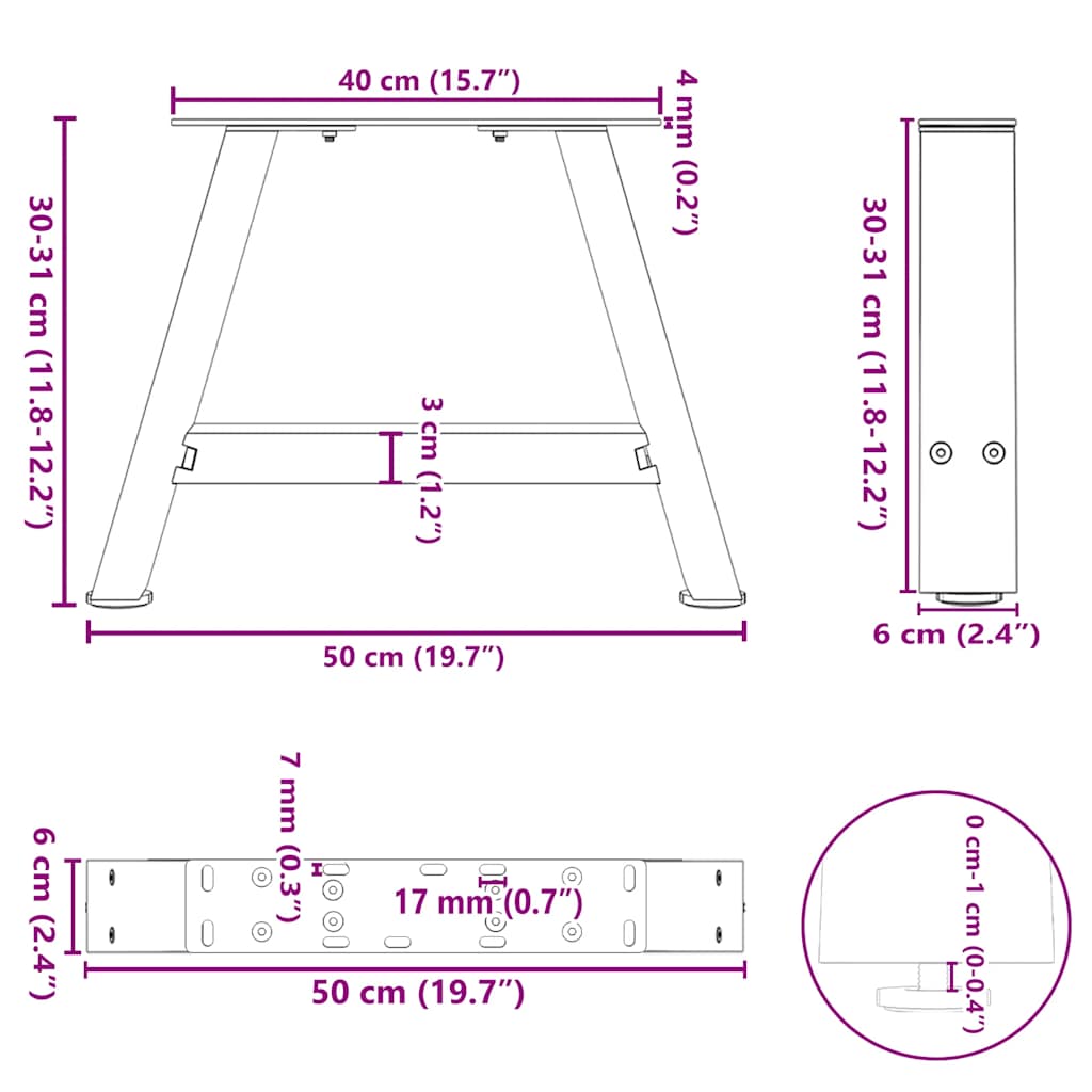 Gambe per Tavolino da Caffè forma A 2 pz Antracite 50x(30-31)cm
