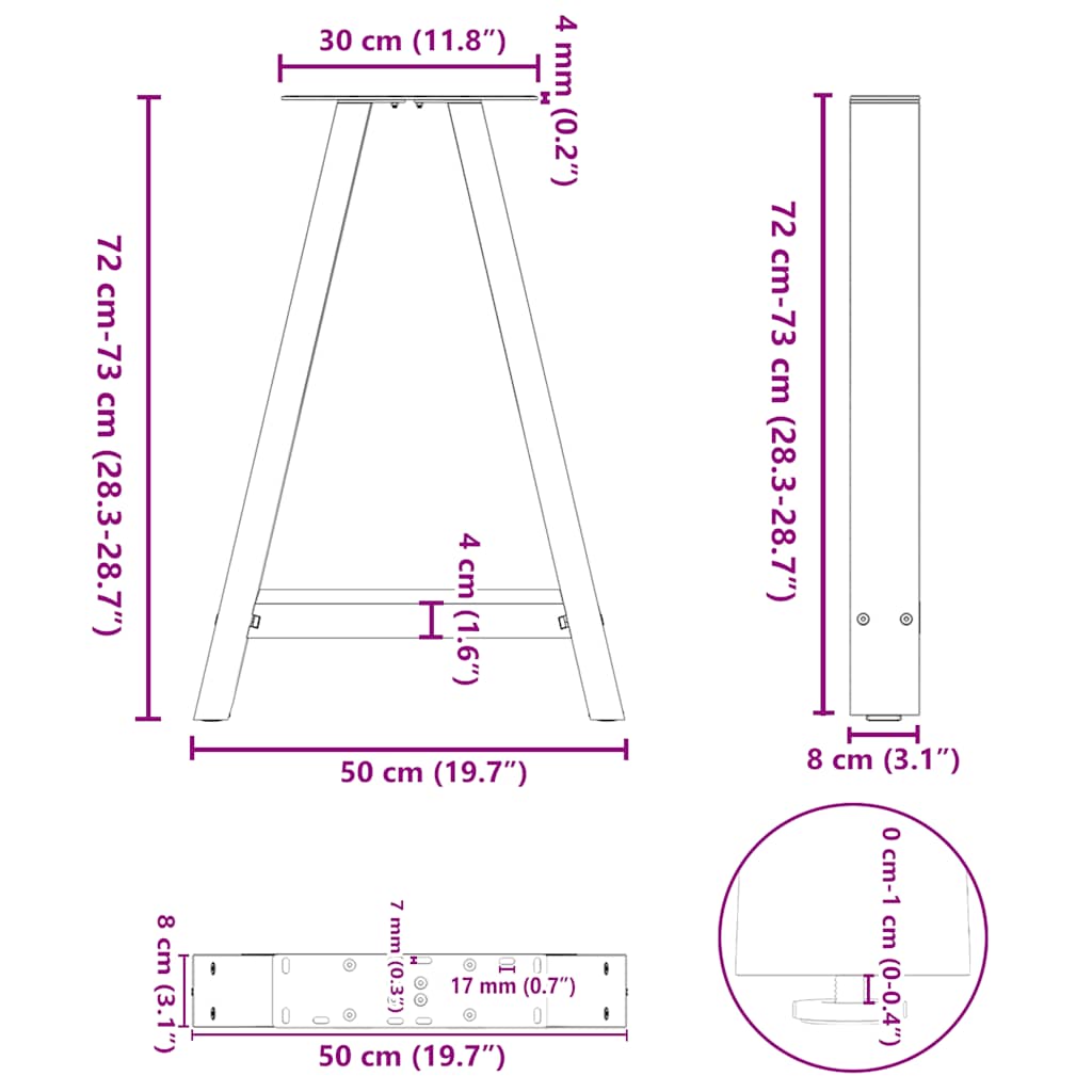 Gambe per tavolo da pranzo a forma di A 2 pz 50x(72-73) cm in acciaio | homemem39