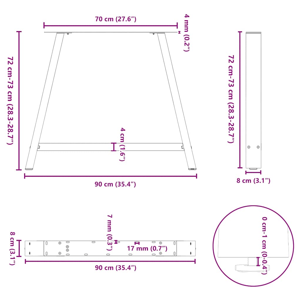 Gambe per tavolo da pranzo forma A 2 pz bianche 90x(72-73) cm