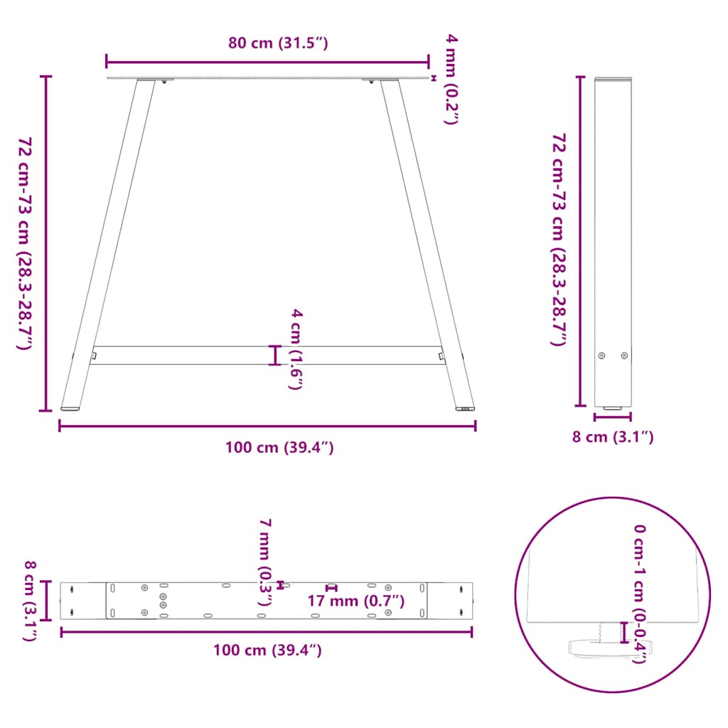Gambe per tavolo da pranzo a forma di A 2 pz nere 100x(72-73) cm in acciaio | homemem39