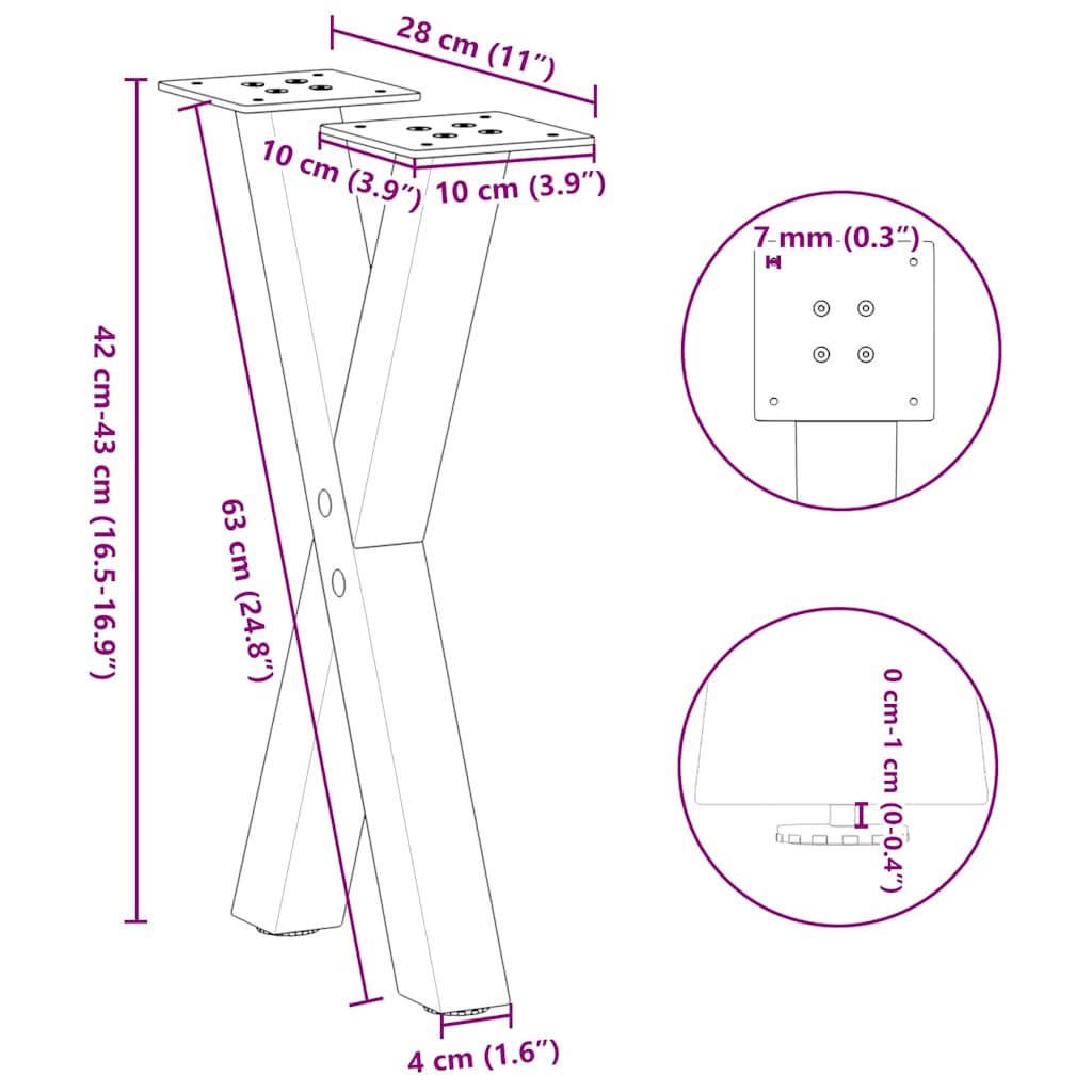 Gambe per Tavolino da Caffè a Forma di X 2 pz Bianche 28x(42-43) cm Acciaio | homemem39