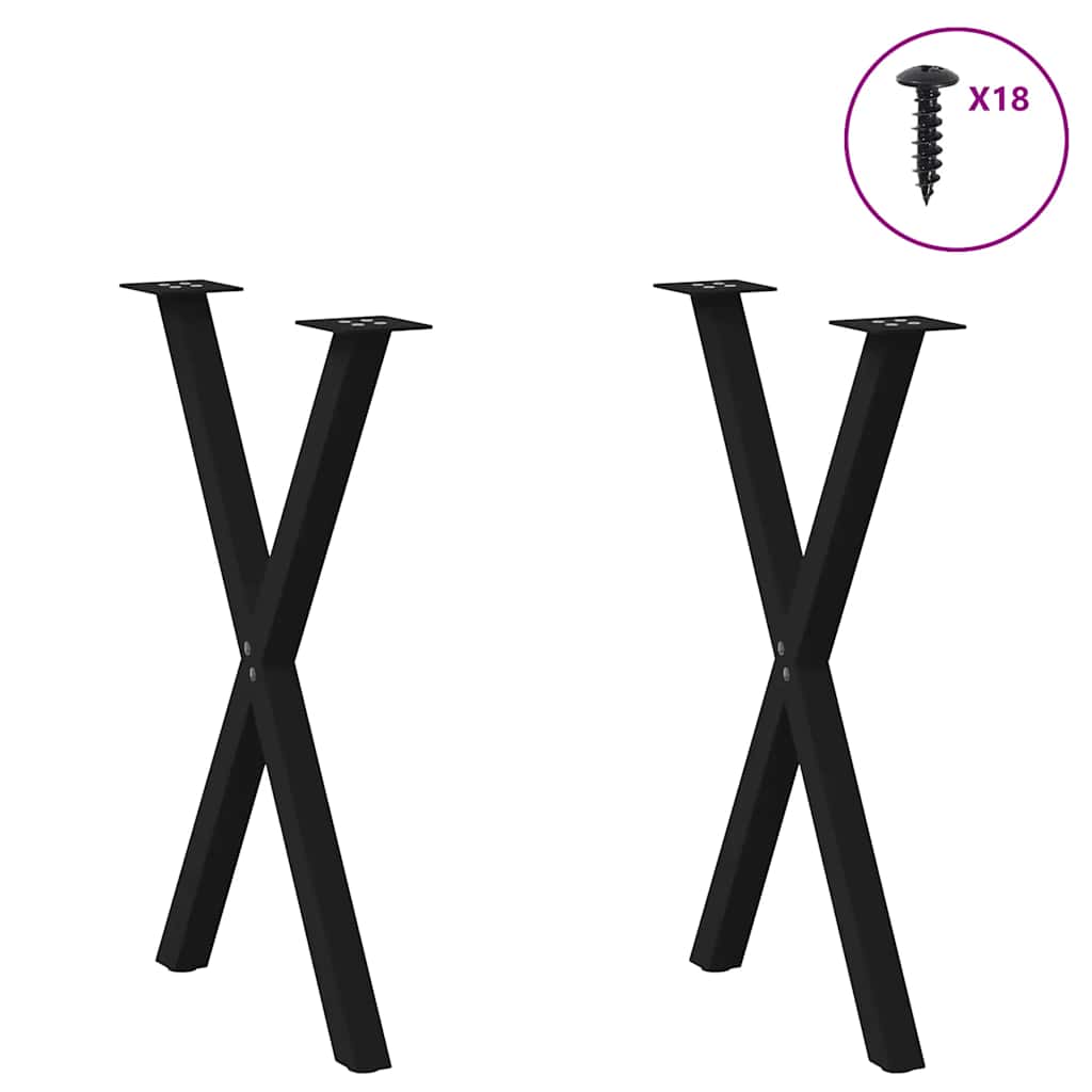 Gambe per tavolo da pranzo a forma di X 2 pz nere 90x(72-73)