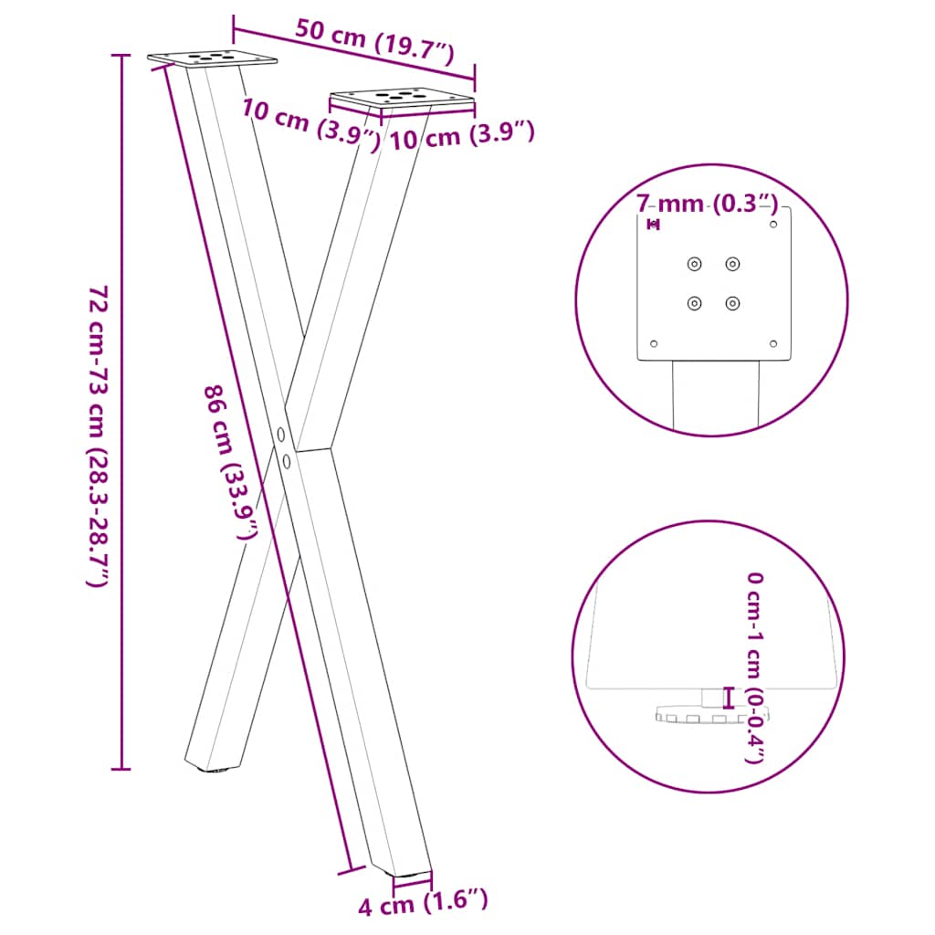Gambe per tavolo da pranzo a forma di X 2 pz nere 50x(72-73) cm in acciaio | homemem39