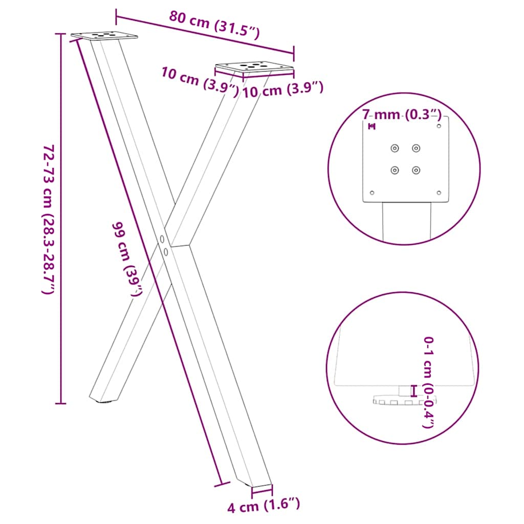 Gambe per tavolo da pranzo a forma di X 2 pz Antracite 80x(72-73) cm Acciaio | homemem39