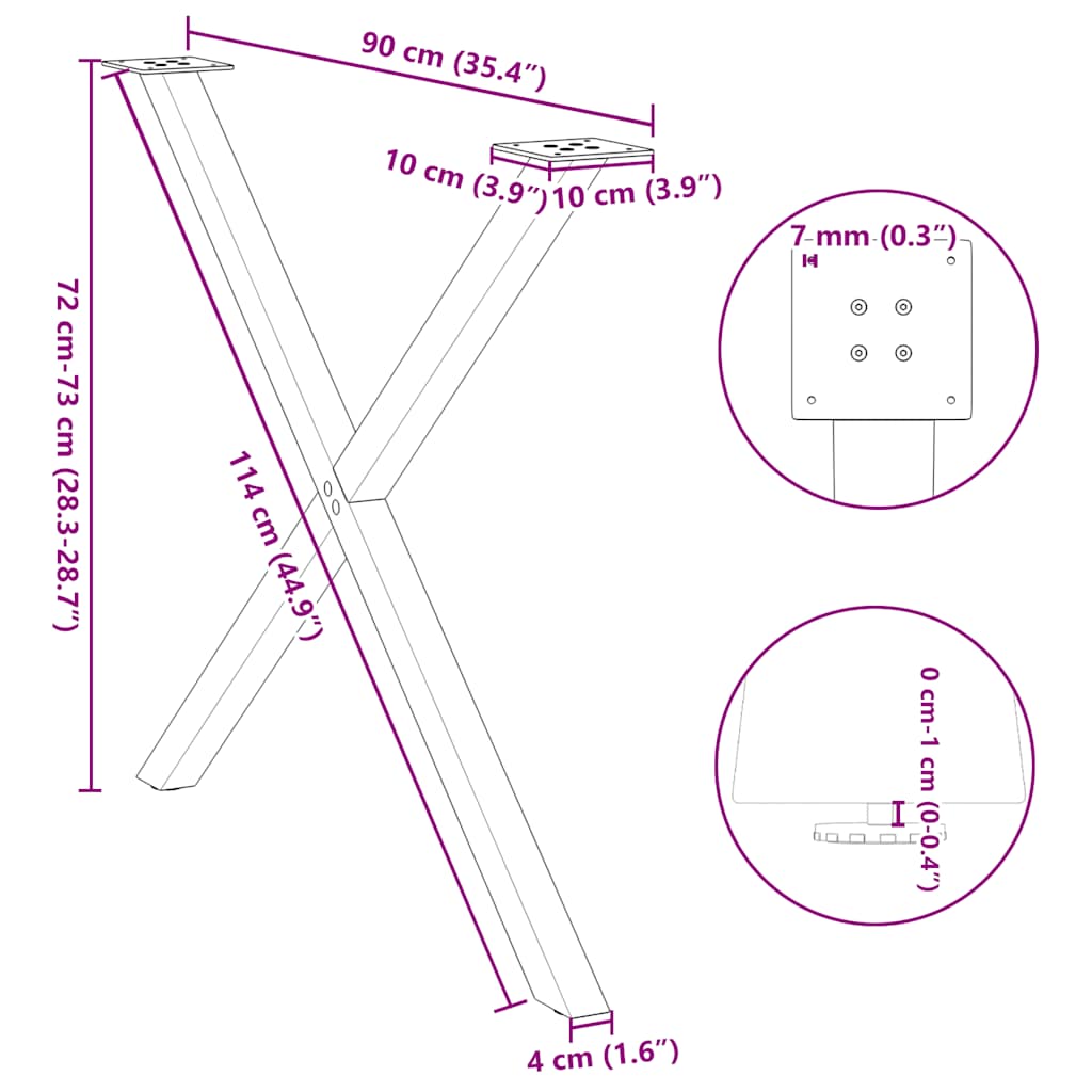 Gambe per tavolo da pranzo a forma di X 2 pz nere 90x(72-73) cm