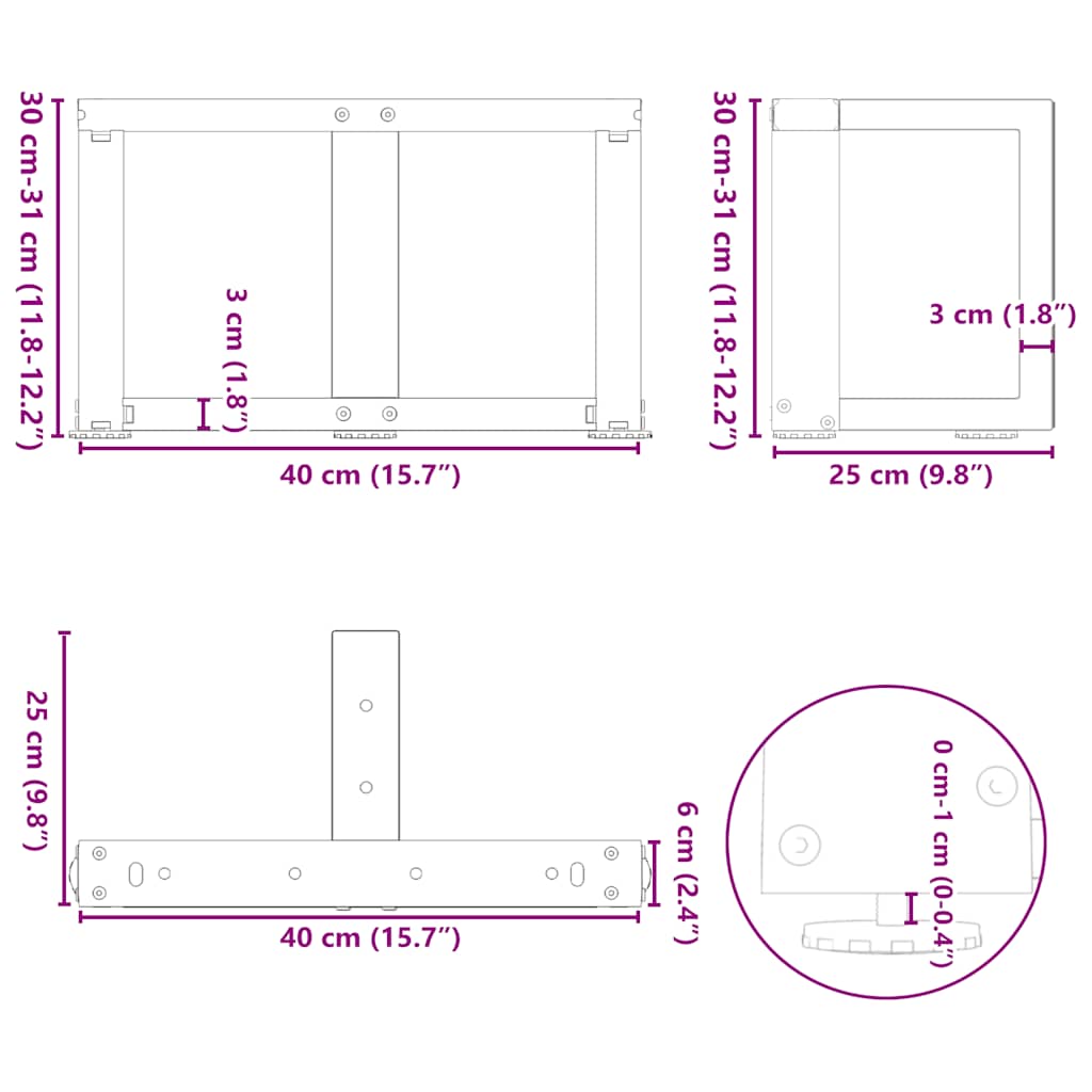 Gambe per Tavolino da Caffè a Forma di T 2 pz Nere 40x25x(30-31) cm Acciaio | homemem39