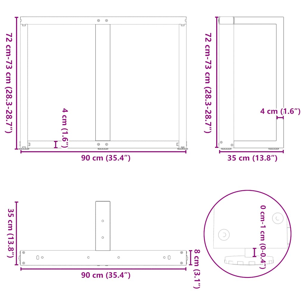 Gambe per tavolo da pranzo forma T 2 pz nere 90x35x(72-73) cm