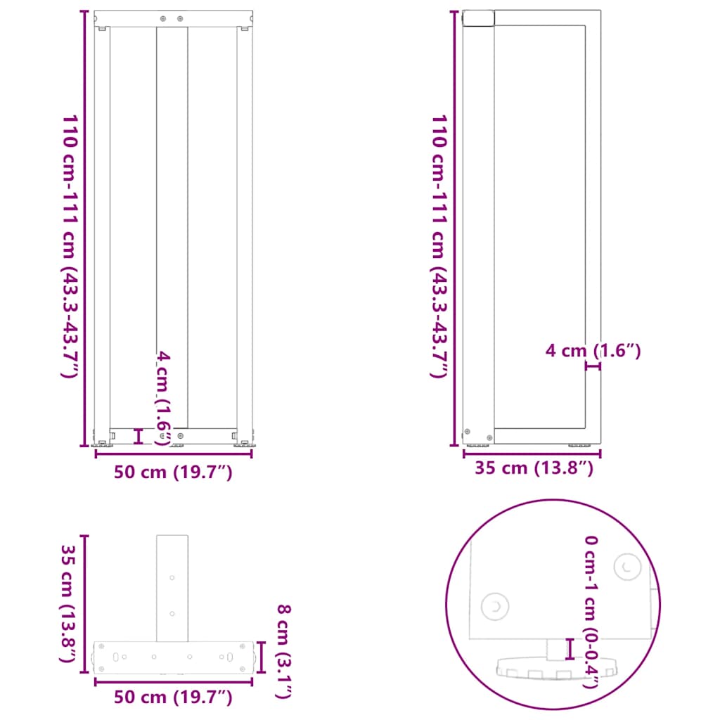 Gambe tavolo da bar forma T 2 pz Antracite 50x35x(110-111) cm