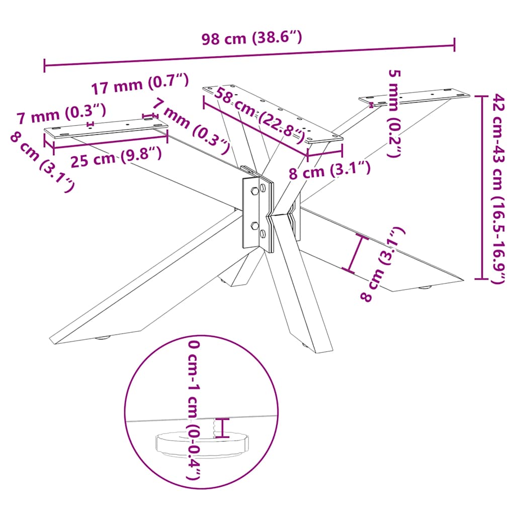 Gamba per tavolino da caffè a forma di ragno bianca 98x58x(42-43) cm in acciaio | homemem39