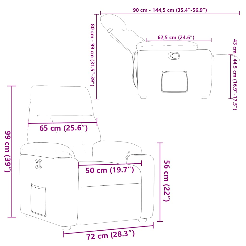 Poltrona Reclinabile in Tessuto Rosso Vino - homemem39