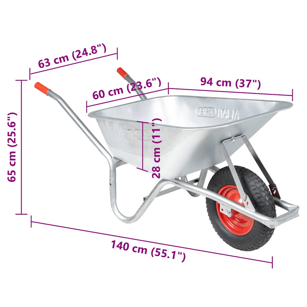 Carriola 90 L 150 kg in Acciaio Zincato e Plastica | homemem39