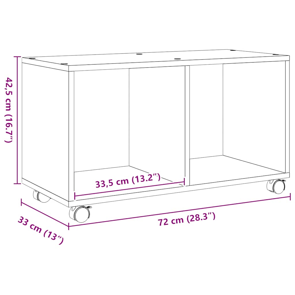 Mobiletto con Ruote Rovere Artigianale 72x33x42,5 cm Truciolato | homemem39