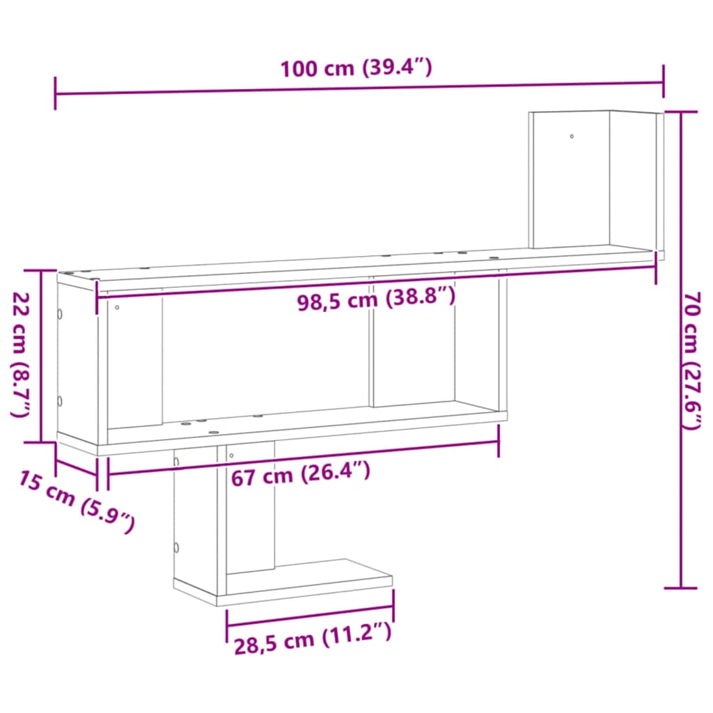 Scaffale a Parete Nero 100x15x70 cm in Truciolato | homemem39