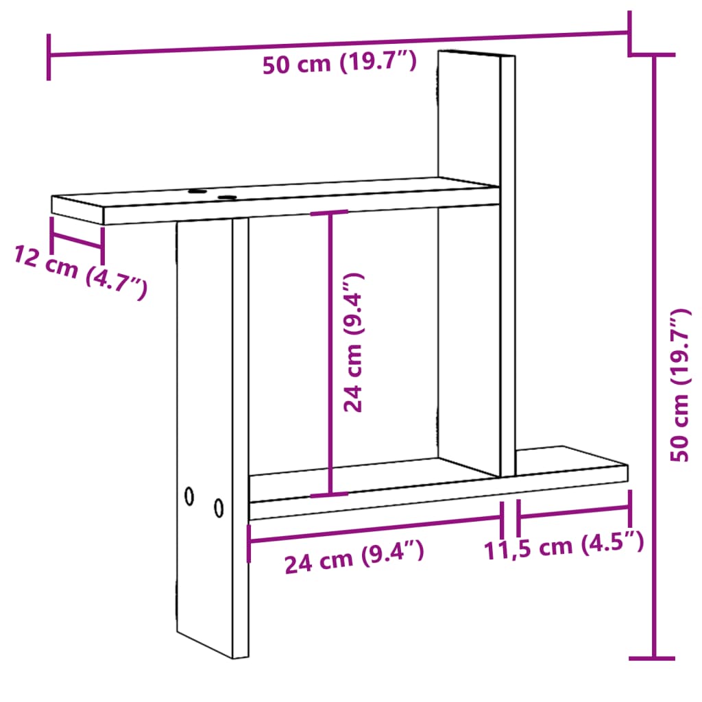 Mensole a Muro 2pz Grigio Cemento 50x12x50 cm in Truciolato | homemem39