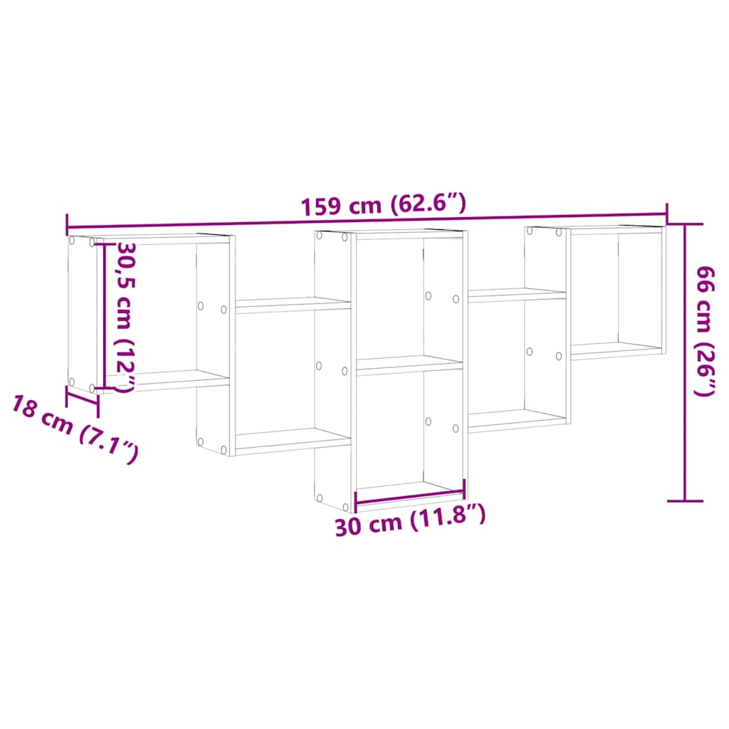 Scaffale a Muro Grigio Cemento 159x18x66 cm in Truciolato