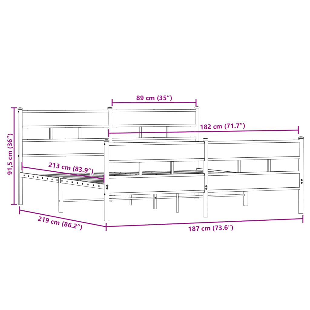 Giroletto senza Materaso in Metallo Rovere Sonoma 183x213 cm | homemem39