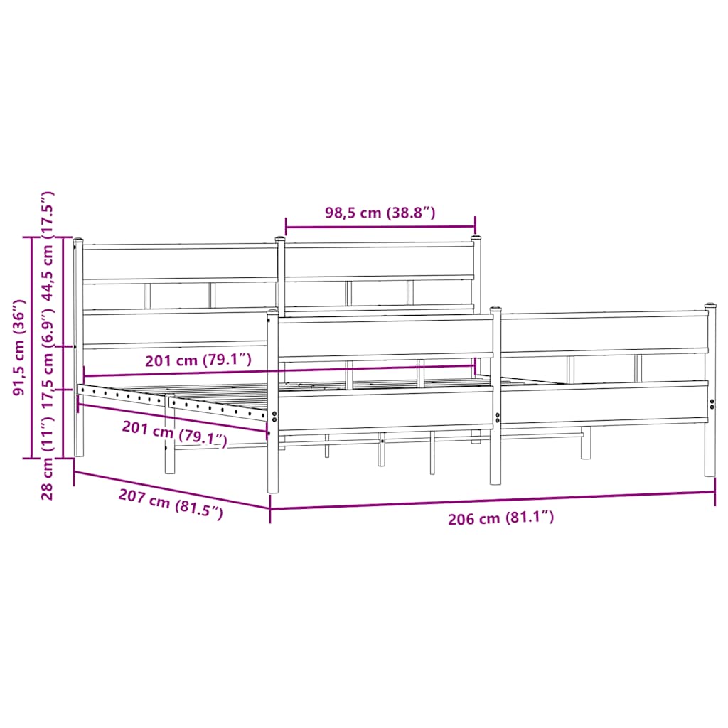 Giroletto senza Materaso in Metallo Rovere Marrone 200x200 cm | homemem39
