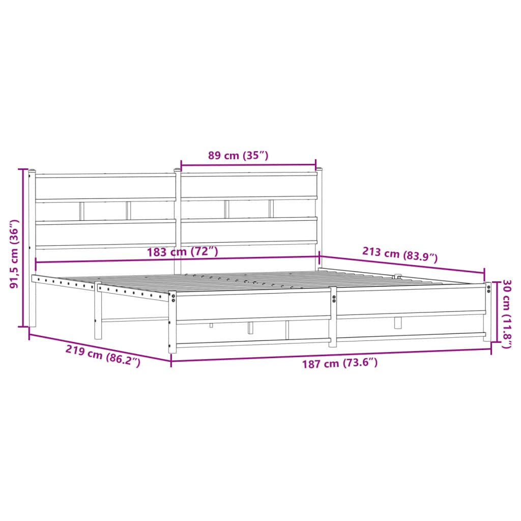 Giroletto senza Materaso in Metallo Rovere Fumo 183x213 cm | homemem39