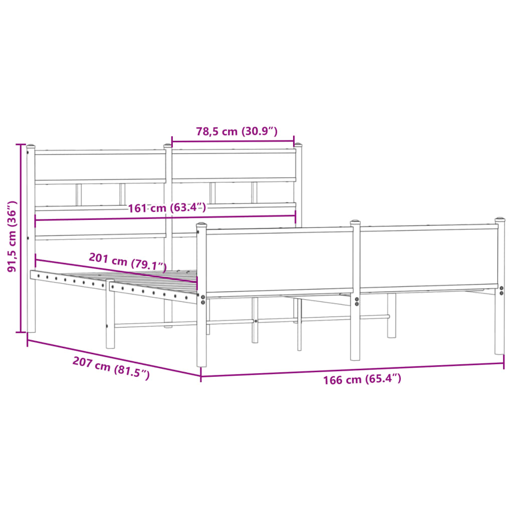 Giroletto senza Materaso in Metallo Rovere Fumo 160x200 cm | homemem39
