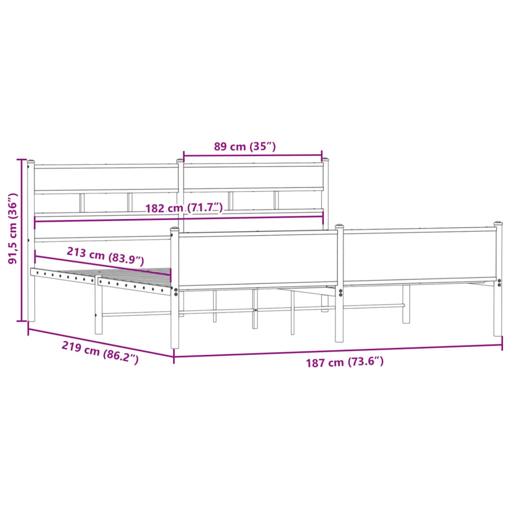 Giroletto senza Materaso in Metallo Rovere Fumo 183x213 cm | homemem39