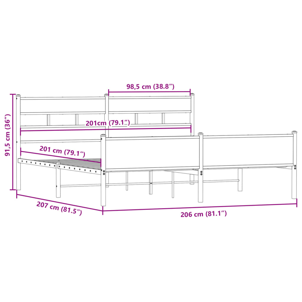 Giroletto senza Materaso in Metallo Rovere Fumo 200x200 cm | homemem39