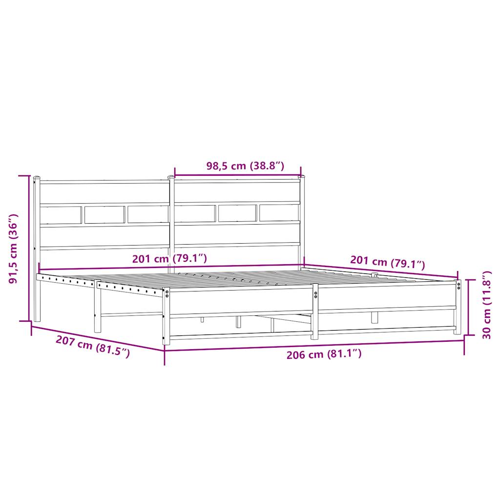 Giroletto senza Materaso in Metallo Rovere Sonoma 200x200 cm | homemem39
