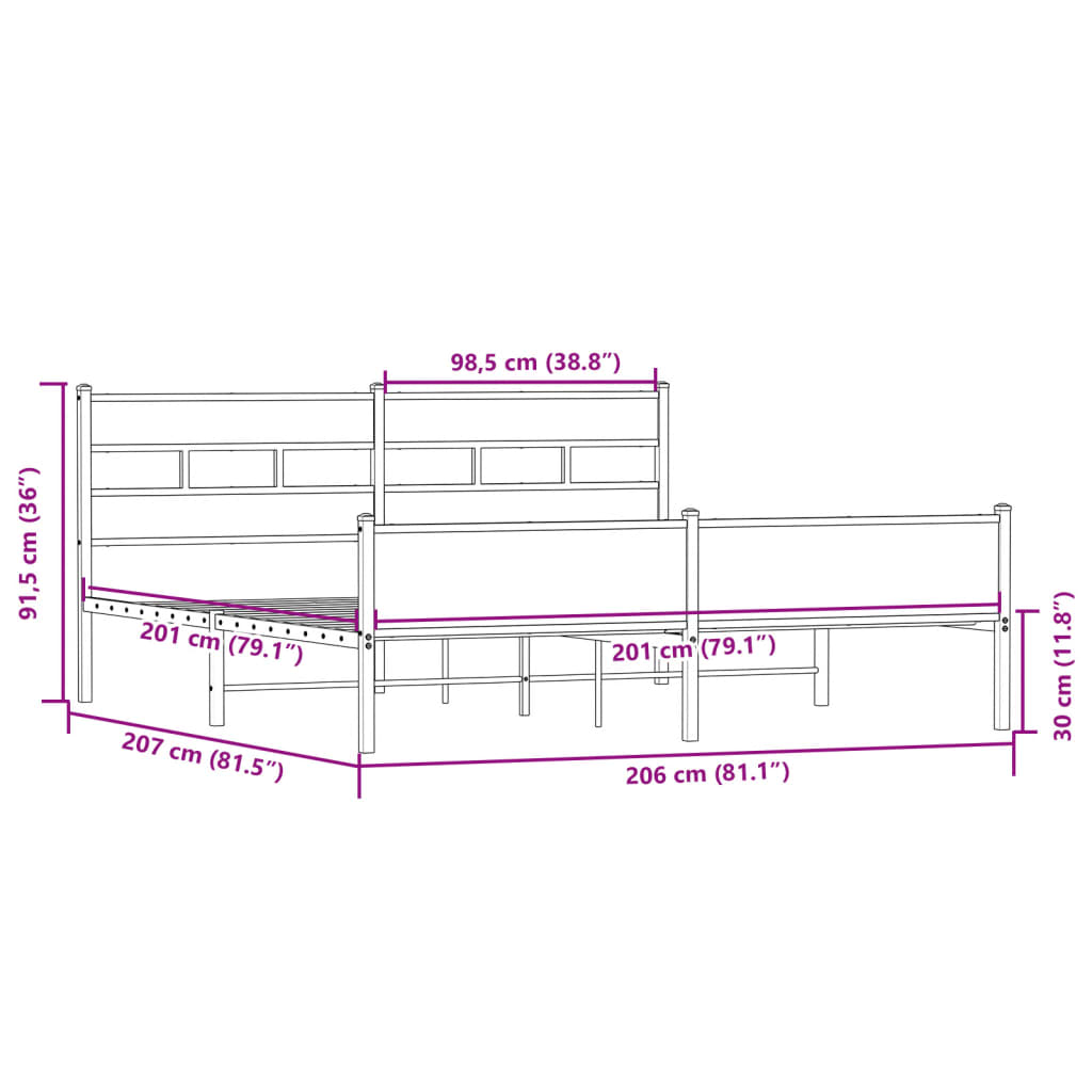Giroletto senza Materaso in Metallo Rovere Sonoma 200x200 cm | homemem39