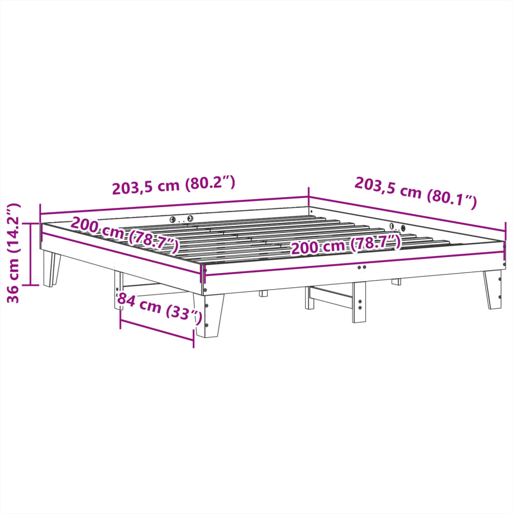 Letto senza Materasso Marrone Cera 200x200 cm in Legno di Pino | homemem39